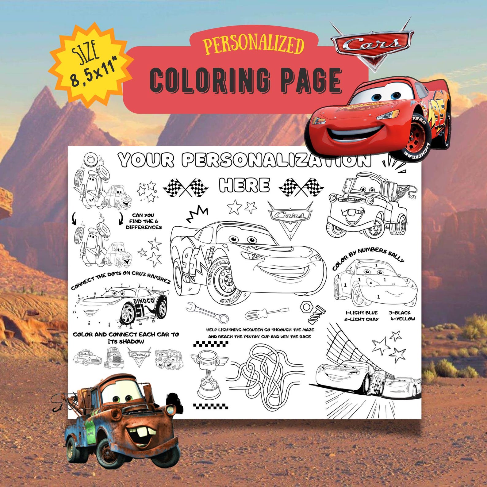 Cars Birthday Coloring Page, Lightning Mcqueen Party Favors ...