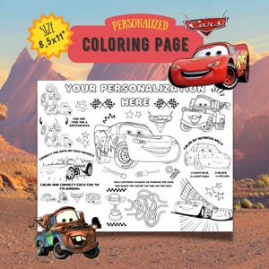 Cars Birthday coloring page, Lightning McQueen Birthday, Personalized coloring page, Cars Lightning McQueen Party favors