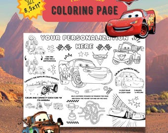 Cars Birthday coloring page, Lightning McQueen Birthday, Personalized coloring page, Cars Lightning McQueen Party favors