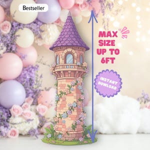 Rapunzel Tower Cutout: Trassel till födelsedagsfestdekorationer (digital nedladdning)