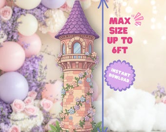 Recorte de la Torre de Rapunzel: Decoración para fiesta de cumpleaños inspirada en Enredados (Descarga digital)