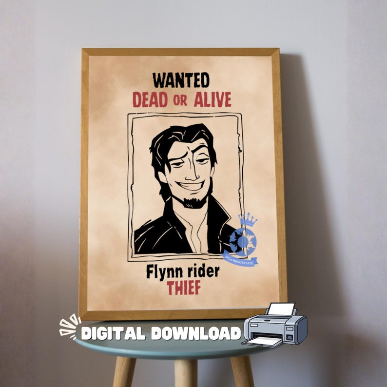 Flynn Rider Wanted Poster, Instant Download Tangled Party Supplies, Rapunzel Birthday Printables image 1