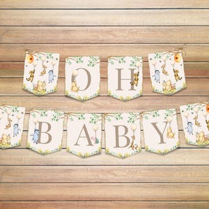 Banner de Winnie the Pooh para baby shower, banderines clásicos de Winnie the Pooh para baby shower, decoraciones clásicas de Winnie the Pooh