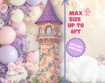 Sagoma a forma di torre di Rapunzel: decorazioni per feste di compleanno a tema Rapunzel - L'intreccio della torre (download digitale)