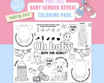 Baby Gender Reveal Coloring Page, Party Games