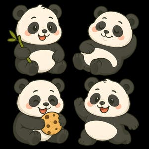 Pacchetto di Clipart di Panda Carini, Illustrazioni di Adorabili Cuccioli di Panda Kawaii, Download Digitale per Adesivi, Scrapbooking, Sublimazione