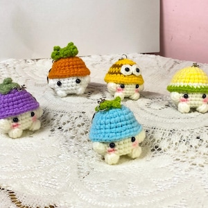 Crochet Cute Mushroom Keychain, Buy 2 Get 1, Handmade Amigurumi Cute Mushroom Plush Keyring, Mushroom Wear Hat Keychain, Gift For Her