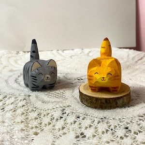 Handmade Wooden Cat Keychain, Wooden Sculpture Cat Keychain, Cat Figurine, Gift For Cat Lover, Carving Cat Gift Keychain, Unique Desk Decor