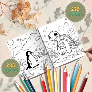 Sea Animals & Ocean Creatures Coloring Book, 235 Printable PDF Pages, Underwater Marine Life Scenes, Instant Digital Download Printable Book