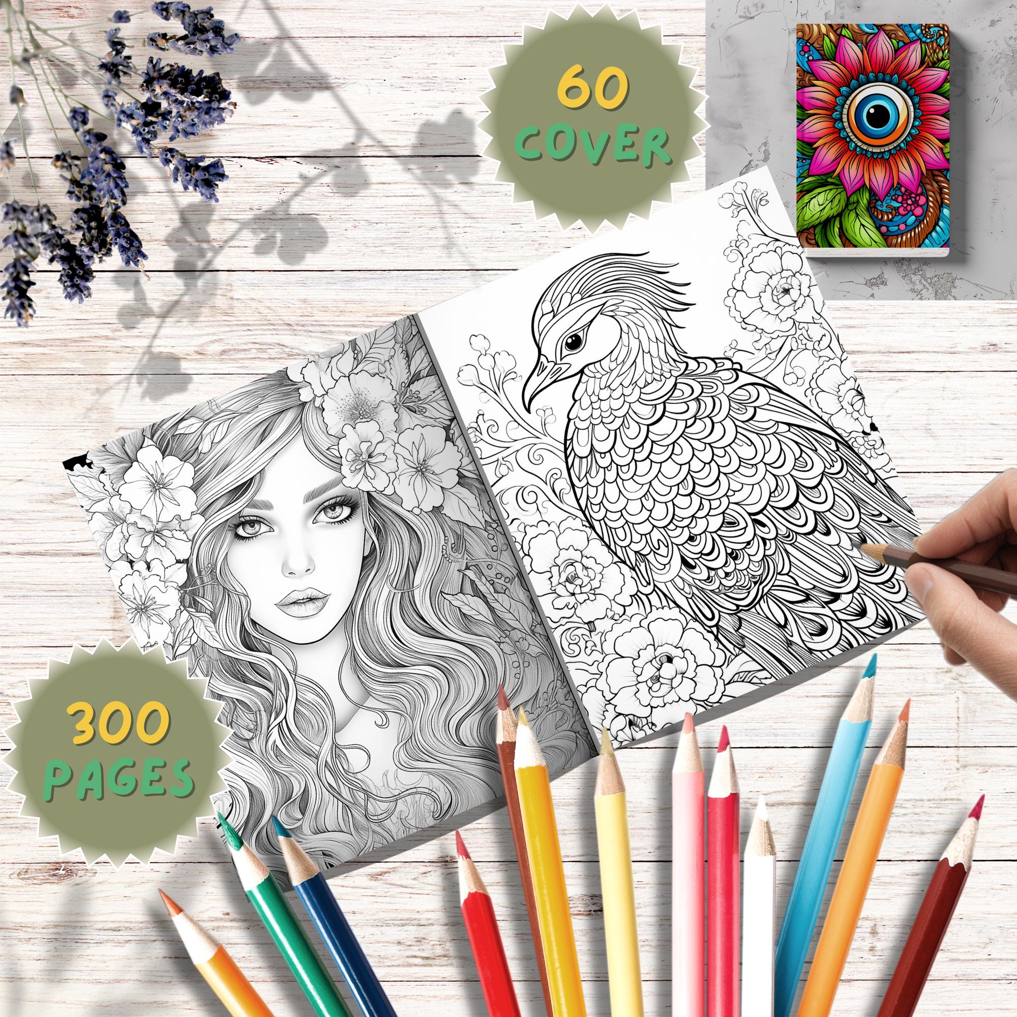 Mandala Coloring Book: Zentangle Owls, Floral Birds (PDF Printable Book, Digital Download)