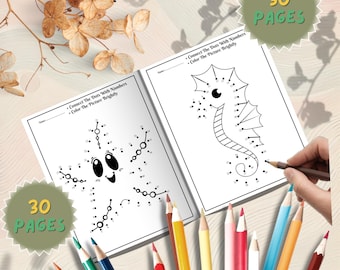 Ocean Animals Dot-to-Dot Coloring Book: 30 Printable Pages (PDF Download)