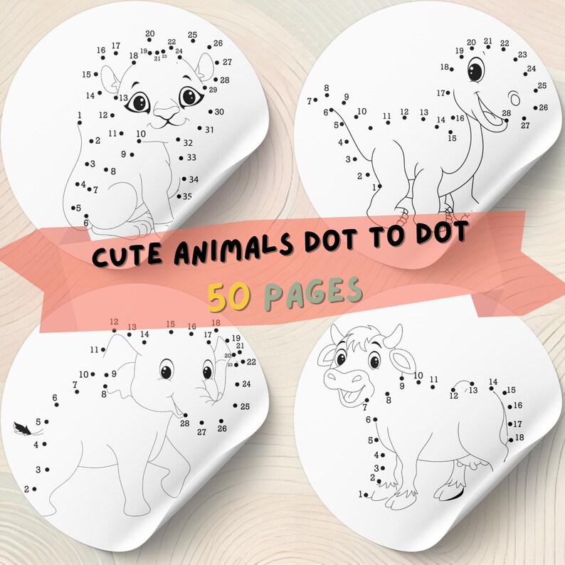 Cute Animals Dot to Dot Coloring Book for Kids, 50 Pages, Fun Counting