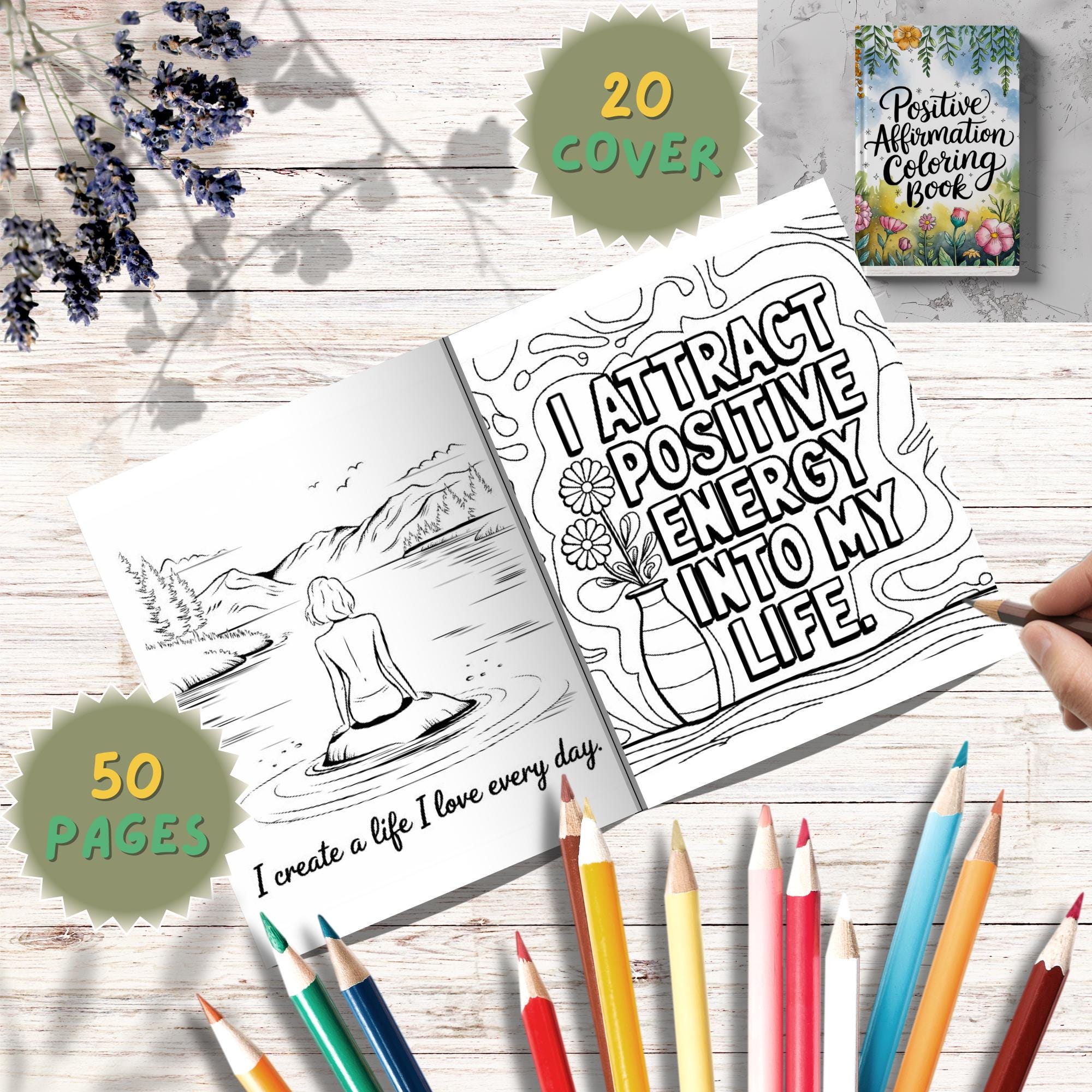 Positive Affirmation Coloring Book: 50 Inspiring Pages, 20 Unique ...