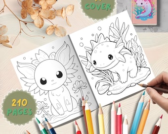 Axolotl Coloring Book: 210 Bold Underwater Pages (Digital Download, PDF, JPG, PNG Files)