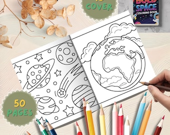 Space Coloring Book: 50 Galactic Pages, Rocket & Alien Scenes (PDF Downloadable Printable