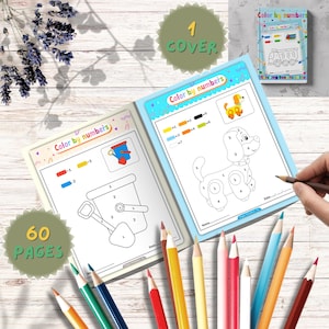 Color by Number Book for Kids, 60 Cute Toy &Animal Pages, Early Learning Activity, PDF Format, Digital Download, Printable Book, Preschool