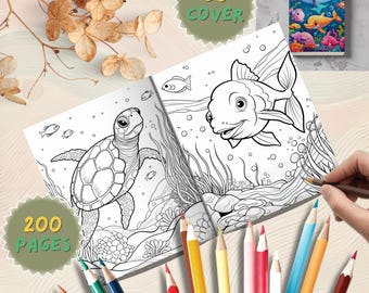 Ocean Animals Coloring Book: 200 Easy Pages, 60 Cover Designs (PDF Download)