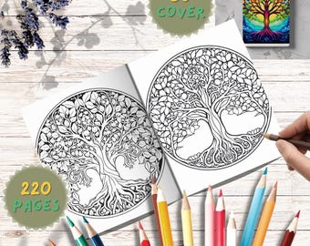 Målarbok med mandala i livets träd: 220 naturmönster (PDF-nedladdningsbar bok)