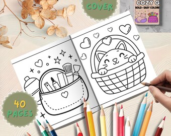 Cozy Cat Coloring Book: Hygge Kawaii Art, 40 Printable Pages (PDF Download)