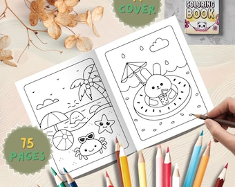 Kawaii Summer Coloring Book for Kids: 75 Beach Activity Pages (PDF + Image Files
