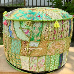 Indian Handmade Round Pouf Khambadi Ottoman Cover