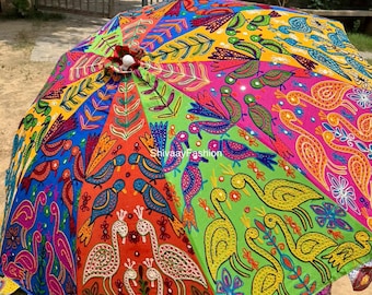 Guarda-chuva indiano bordado à mão com proteção solar, estampa de elefante multicolorida, decoração de jardim e pátio para casamento, presente