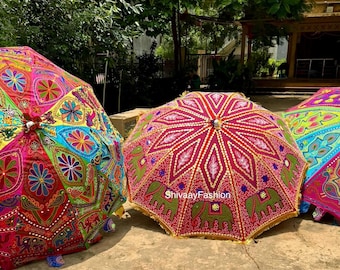 Guarda-sol de jardim EdspireArt, guarda-sol de jardim com design de pavão multicolorido feito à mão, com bordado e proteção solar para pátio