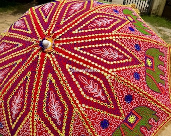 Guarda-sol bordado à mão com estampa de bétele multicolorida, guarda-sol de proteção solar para pátio, guarda-sol para decoração de jardim/festa para casamento