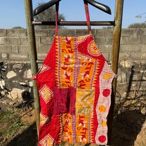 Boho Kantha-förkläde för matlagning | Arbetskläder i återvunnen bomull