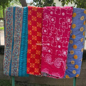 Manta Kantha de algodón vintage india hecha a mano, tamaño doble, reversible, multicolor, Gudri, bohemia, hippie, Kantha, regalo para ella