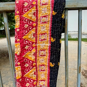 Sari Kantha de algodón vintage reversible bohemio, manta de tamaño doble, reversible, Kantha multicolor, Gudri, bohemio, hippie, Kantha, regalo para ella