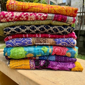 Handmade Vintage Kantha Quilts Reversible Cotton Throws Blankets Boho Bedspread Indian Unique Bohemian Decor Wholesale Lot
