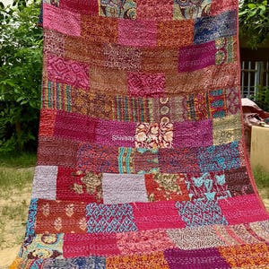 Bohemian Patchwork Quilt Kantha Quilt Handmade Vintage Quilts Boho Twin Size Bedding Throw Blanket Bedspread Quilted Hippie