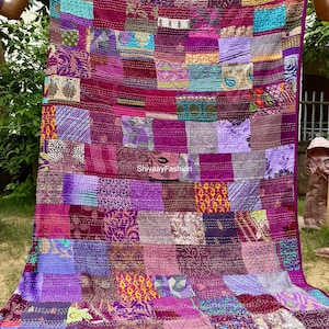 Embroidery vintage Silk/ Cotton patchwork kantha Quilt handmade bohemian bedding Throw blanket bedspread decor Sofa Cover King
