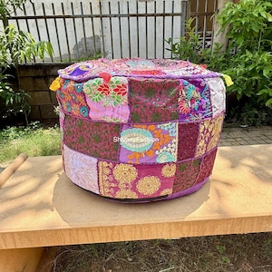 Pouf Ottoman Embroidered Pouf Ottoman pouf stool, large and round floor Pillow, Meditation cushion