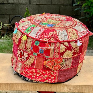 Pouf Ottoman Embroidered Pouf Ottoman pouf stool, large and round floor Pillow, Meditation cushion