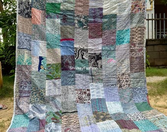 Silk Patch Work Kantha Quilt Blanket Bedspread Patch Kantha Throw Kantha Rallies Sari Quilt