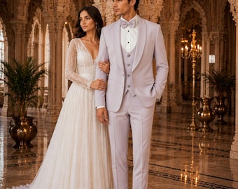 Pastel Lavender Tuxedo Suit: Slim Fit Wedding Groom Attire
