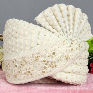 WHITE SAFA TURBAN, indian groom turban, indian groom safa, chikankari safa turban, adjustable safa turban, white sherwani safa,sherwani safa