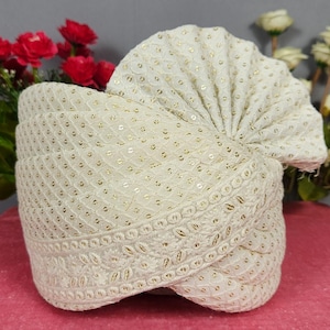 WHITE SAFA TURBAN, indian groom turban, indian groom safa, chikankari safa turban, adjustable safa turban, white sherwani safa,sherwani safa