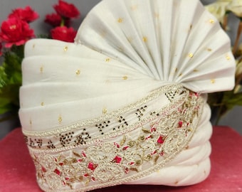 Turbante branco para noivo: Safa indiano ajustável
