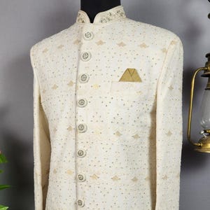 DESIGNER WHITE Wedding Sherwani For Men With Diamond Work | Indian Groom Outfit | Indian Ethnic Dress | Indian Wedding Sherwani