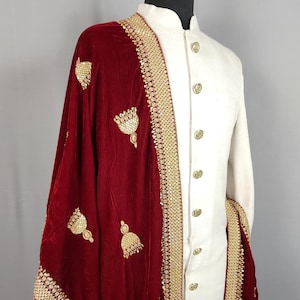 RED WEDDING SHAWL For Groom | Red dupatta Sherwani |  Indian Groom Shawl Stole | Red Wedding Shawl | Red Shawl  For Men Women | Red Stole