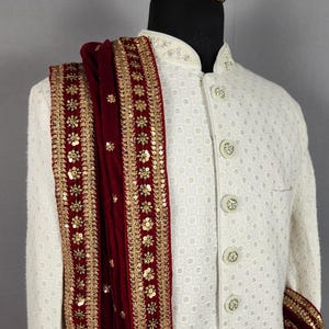 RED WEDDING SHAWL For Groom | Red dupatta Sherwani |  Indian Groom Shawl Stole | Red Wedding Shawl | Red Shawl  For Men Women | Red Stole