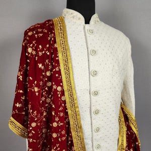 RED WEDDING SHAWL For Groom | Red dupatta Sherwani |  Indian Groom Shawl Stole | Red Wedding Shawl | Red Shawl  For Men Women | Red Stole