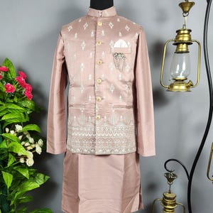 DUSTY ROSE KURTA Jacket Set Men | Men&#39;s Festival Wear | Indian Haldi Mehndi Outfit | Ethnic Wear for All Occasions | Indian Wedding Outfit