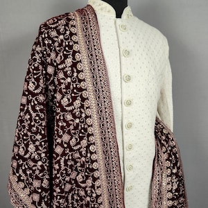 RED WEDDING SHAWL For Groom | Red dupatta Sherwani |  Indian Groom Shawl Stole | Red Wedding Shawl | Red Shawl  For Men Women | Red Stole