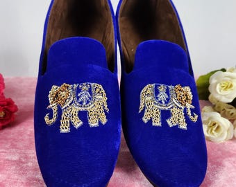 BLUE WEDDING LOAFER Shoes for Men: Indian Groom Sherwani Jutti