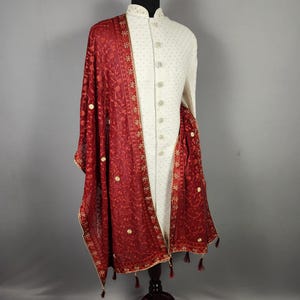 RED WEDDING SHAWL For Groom | Red dupatta Sherwani |  Indian Groom Shawl Stole | Red Wedding Shawl | Red Shawl  For Men Women | Red Stole