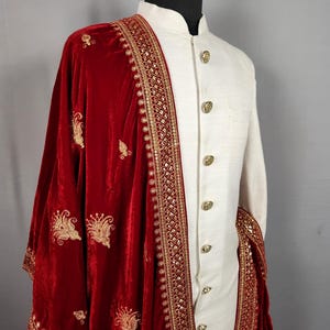 RED WEDDING SHAWL For Groom | Red dupatta Sherwani |  Indian Groom Shawl Stole | Red Wedding Shawl | Red Shawl  For Men Women | Red Stole